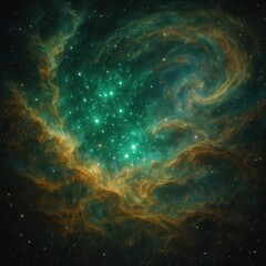 Wall Mural - cosmic nebula galaxy formation with emerald green stars and deep space phenomena