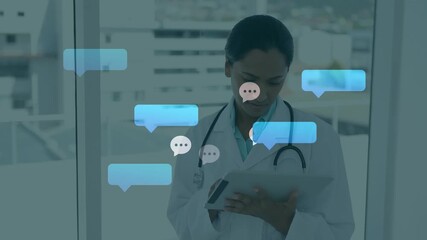 Wall Mural - animation of male doctor over data processing on green screen