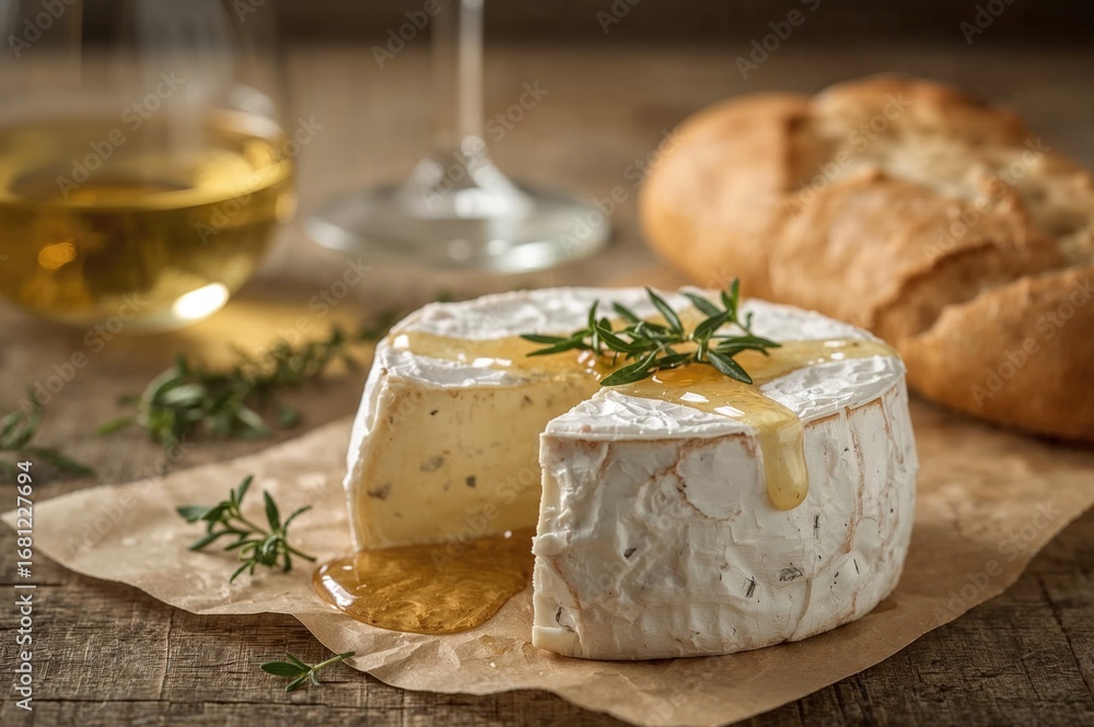 Close-up of small round goat milk cheese Tome de Provence with rich flavor from a rural region