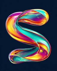 Wall Mural - abstract s shape flowing ribbon with vibrant colors on dark background studio shot digital render gr