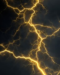 Wall Mural - Golden lightning strikes against a dark sky dramatic illustration of electrical storm energy and power