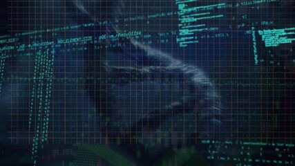 Wall Mural - animation of data processing over dna and chromosomes on navy background