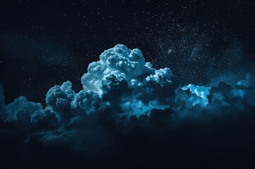 Wall Mural - futuristic dark backdrop displaying a cloud motif with a watercolor celestial sky and cosmic galaxy 