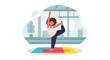 © Digital Asset Studio - A person practices yoga, balancing in Natarajasana pose on a colorful mat indoors. Depicts health, wellness, and mindful exercise for a healthy lifestyle.