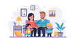 © Digital Asset Studio - Happy family of four enjoying quality time together in their cozy living room at home. Depicts family lifestyle, joy, and togetherness.