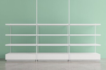 Wall Mural - concrete step display shelves mockup on soft green background