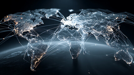 Global connectivity world map digital network technological landscape aerial view modern communication concepts