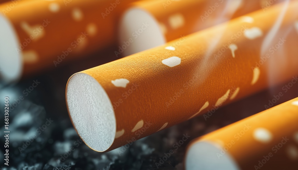 Detailed Close-Up Of Smoking Cigarettes And Cigarette Filter Tubes ...