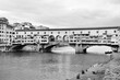 Vecchio Bridge, Florence - landmark of Florence, Italy. Black and white photo vintage style.