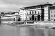 Uffizi, Florence - landmark of Florence, Italy. Black and white photo retro style.