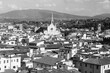 Florence city aerial view in Italy. Black and white photo vintage style.