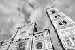 Florence Cathedral - landmark of Florence, Italy. Black and white photo vintage style.