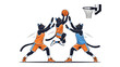 © azizunnahar - Cat Basketball Game: A dynamic cartoon illustration captures the action of a basketball game featuring cats as players, showcasing athleticism, teamwork, and competitive spirit.