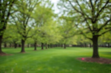 Wall Mural - Soft-focused image of lush green foliage and grassy area