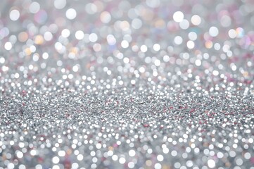 Wall Mural - Shimmering silver sparkle overlay on textured backdrop. Festive bokeh light effect banner. Wide format wallpaper with ample space for text.
