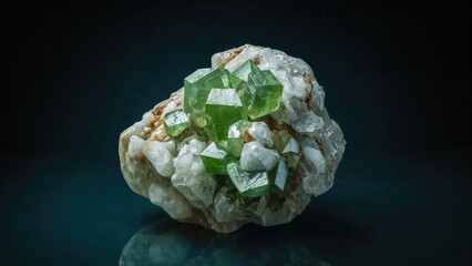 Wall Mural - close-up of a green crystal mineral against a sea-inspired backdrop