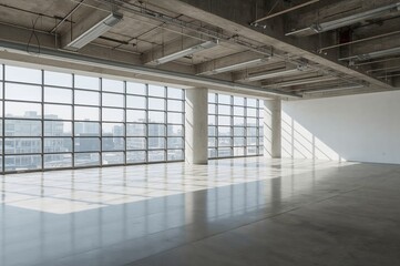 Wall Mural - contemporary vacant room featuring expansive glass panes