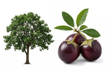Wall Mural - Jambul fruit, also called Jambolan or Black plum, tropical tree from northeastern region, shown on white background