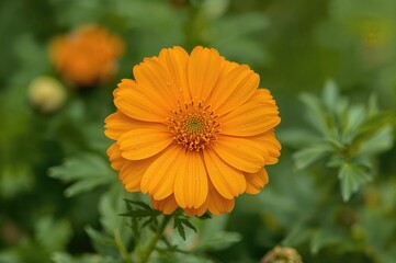 Wall Mural - Yellow Marigold Blossom Against Verdant Backdrop. Healing Herb.
