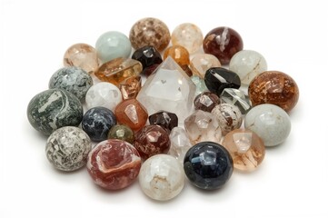 Wall Mural - close-up of calming crystals and minerals arranged on a surface for meditation and relaxation.