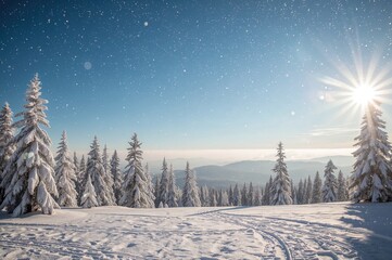 Wall Mural - festive holiday wishes with snowy winter scene