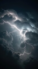 Wall Mural - Dramatic Lightning Strike in Dark Storm Clouds Vertical View Intense Weather Phenomenon Natural Power