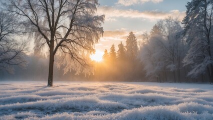 Wall Mural - First Frosts and Snow of the Season with Winter Sun