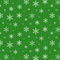 Wall Mural - Seamless pattern with white snowflakes isolated on green background.Christmas snowflake repeat pattern.Winter wallpaper background.