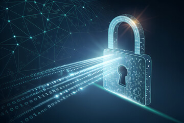 Glowing digital lock with dreams of binary code symbolizing cybersecurity and at protection