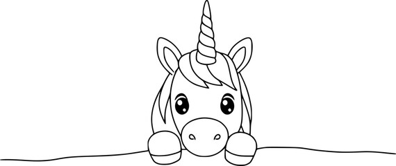 Quirky Unicorn Peeking Line Art icon vector illustration vector illustration isolated on white background 