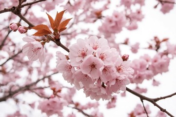 Wall Mural - Isolated springtime pink cherry blossoms on a white backdrop