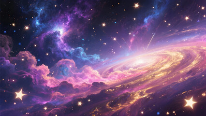 Wall Mural - vibrant cosmic scene with colorful nebulae, galaxies, and stars