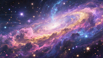 Wall Mural - vibrant cosmic scene with colorful nebulae, galaxies, and stars