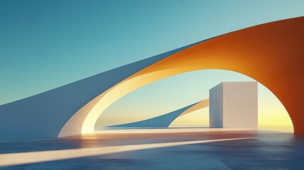 Wall Mural - Architectural Abstract with Arches and Cube