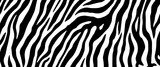 Dense black and white zebra stripes, monochrome seamless vector animal print texture,  style,  nature