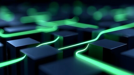 Abstract futuristic background with a glowing digital circuit network design in shades of green