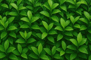 Wall Mural - green ornamental plants drenched by rainfall