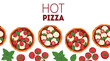 © DiViArts - Italian Pizza frame. Italian food. Vector illustration. Hand drawn flat food style.  Top view. Menu, package, logo, design template.