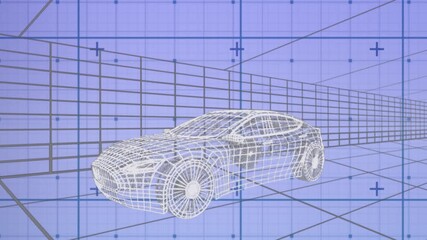 Wall Mural - animation of 3d car drawing driving over grid