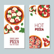 © DiViArts - Italian Pizza. Banner set. Italian food. Vector illustration. Hand drawn flat food style.  Top view. Menu, package, logo, design template.