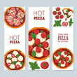 © DiViArts - Italian Pizza. Banner set. Italian food. Vector illustration. Hand drawn flat food style.  Top view. Menu, package, logo, design template.