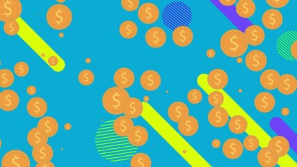 Wall Mural - animation of dollar symbol over colorful shapes on blue background