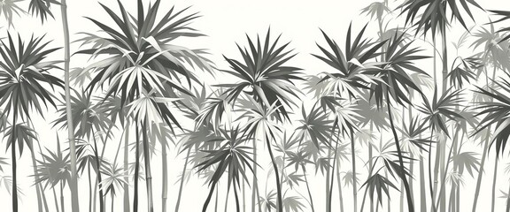Wall Mural - Delicate pastel monochrome palm & bamboo jungle wallpaper pattern,  soft,  tropical