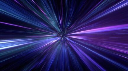High quality photo of vibrant purple and blue light streaks exploding from a central point.