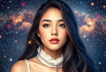 Wall Mural - Celestial being, starlight hair, dreamy serenity,  hair,  concept