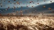 © Oleh - Swarm of locusts flying over wheat field
