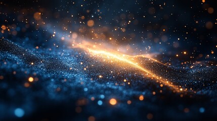 Wall Mural - abstract glowing particles in dark waves