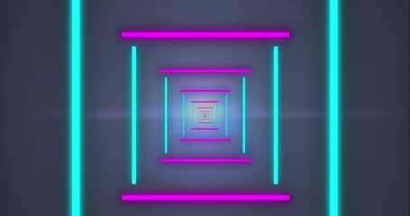 Wall Mural - animation of tunnel made of neon lines moving in navy space