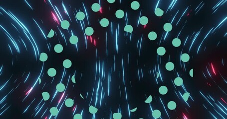 Wall Mural - animation of green dots over black space with pink and blue lights moving fast