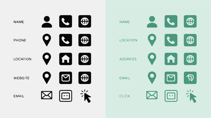 a flat design icon set layout with two columns of user interface elements. editable stroke.